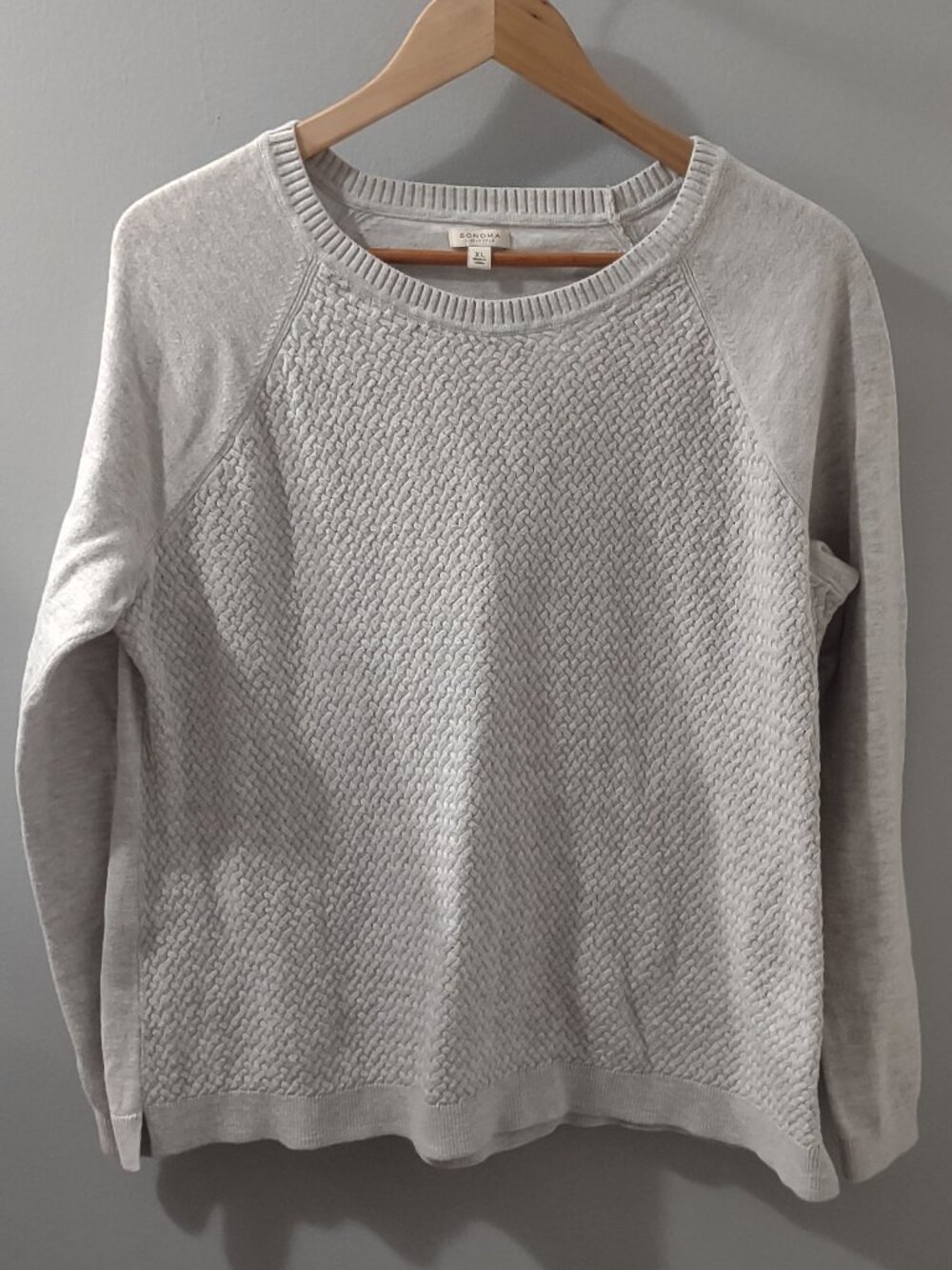 Sonoma Life + Style Basket Weave Cool Gray Pullover Sweater Size XL Cotton Nylon